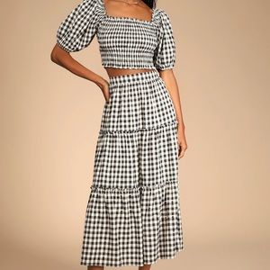 Sweet Together Black and Ivory Gingham Tiered Midi Skirt, size XL, new with tags